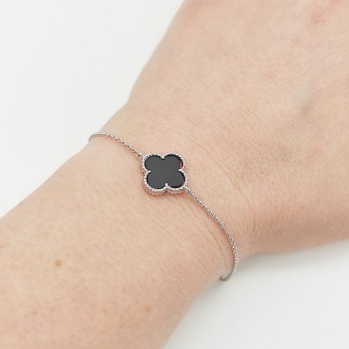 Ezüst karlánc nagy fekete lóhere medállal