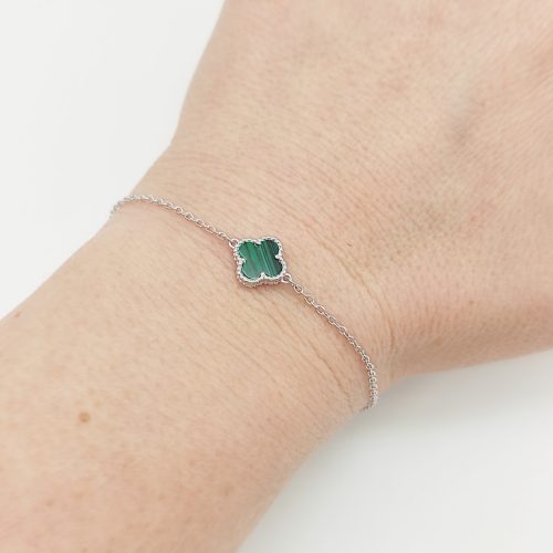 Ezüst karlánc zöld lóhere medállal