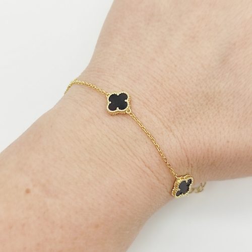 Aranyozott ezüst karlánc 3 fekete lóhere medállal