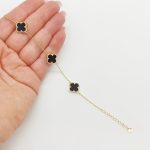 Aranyozott ezüst karlánc 3 fekete lóhere medállal