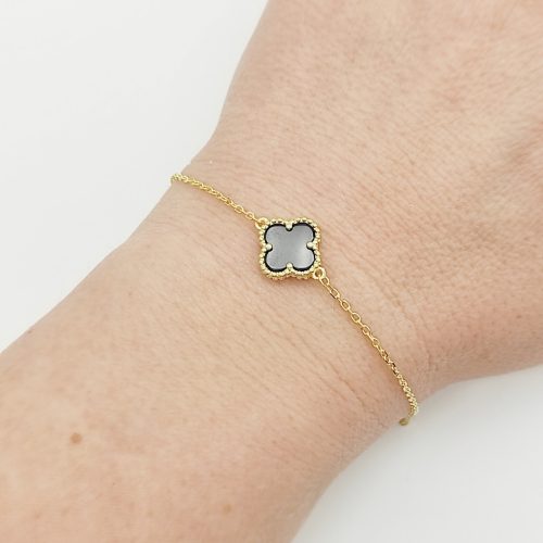 Aranyozott ezüst karlánc fekete lóhere medállal