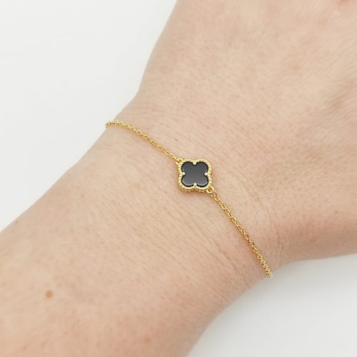 Aranyozott ezüst karlánc fekete lóhere medállal