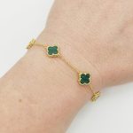 Aranyozott ezüst karlánc 5 zöld lóhere medállal