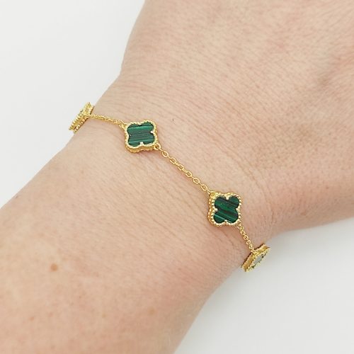 Aranyozott ezüst karlánc 5 zöld lóhere medállal