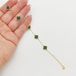 Aranyozott ezüst karlánc 5 zöld lóhere medállal