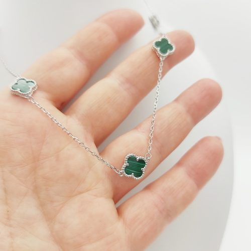 Ezüst nyaklánc 5 zöld lóhere medállal