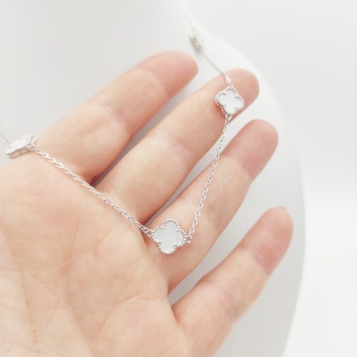 Ezüst nyaklánc 5 gyöngyház lóhere medállal