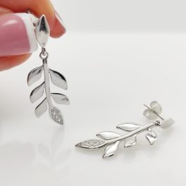 Ezüst levélke fülbevaló