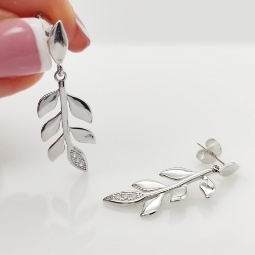 Ezüst levélke fülbevaló