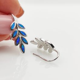 Ezüst levél fülbevaló kék opállal