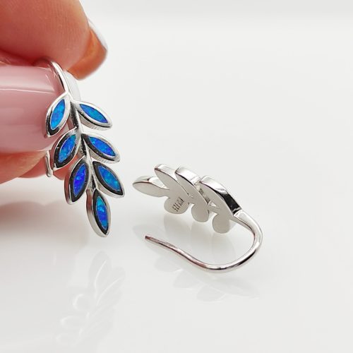 Ezüst levél fülbevaló kék opállal