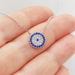 Ezüst nyaklánc kék-fehér köves medállal