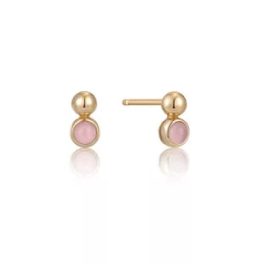 Ania Haie GOLD ORB ROSE QUARTZ STUD fülbevaló