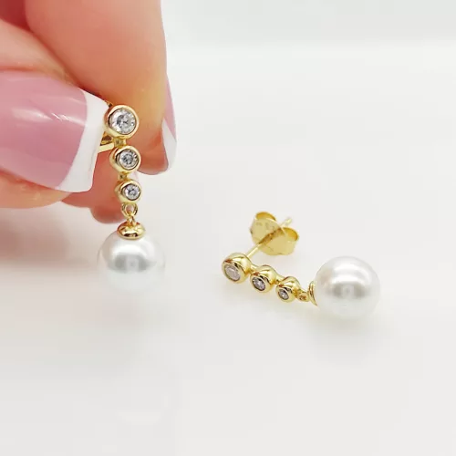 Ania Haie Gold Tennis Beaded Stone Shell Pearl Drop Fülbevaló
