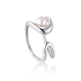 Ania Haie SILVER PEARL SCULPTED nyitott gyűrű