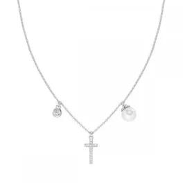   Amen ezüst nyaklánc köves kereszt medállal és gyönggyel