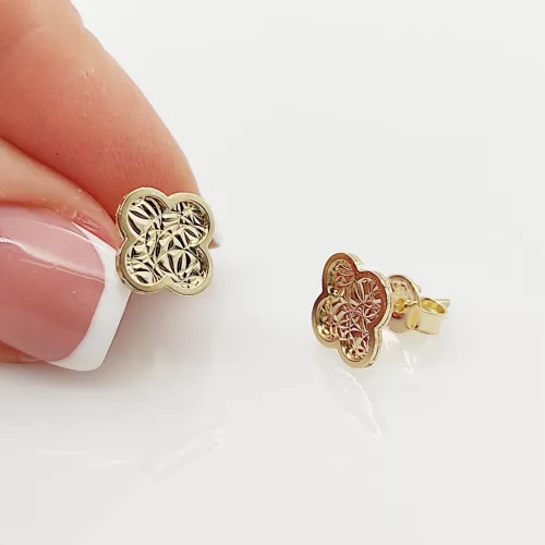 Sárga arany metszett lóhere fülbevaló