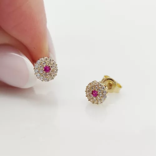 Sárga arany szikrázó fülbevaló pink kővel