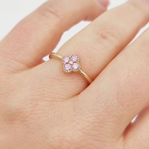 Sárga arany rózsaszín lóhere gyűrű