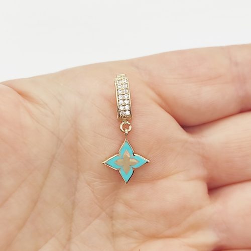 Sárga arany kék virág medál cirkóniákkal