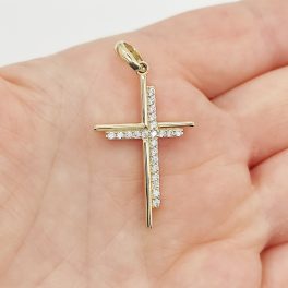 Sárga arany modern köves kereszt medál