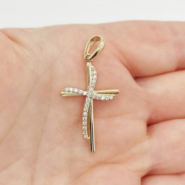 Sárga arany modern köves kereszt medál
