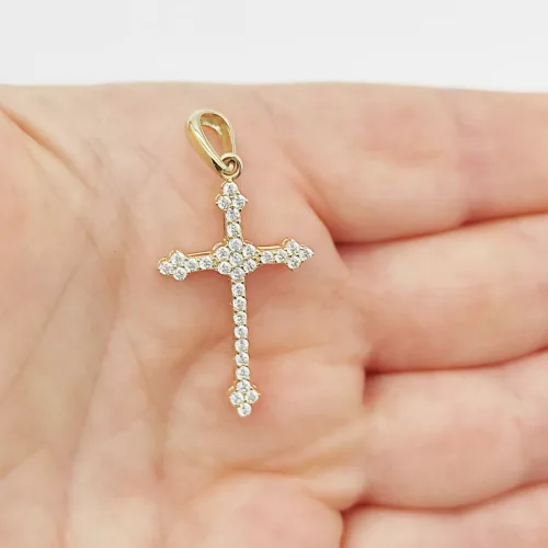 Sárga arany szikrázó kereszt medál