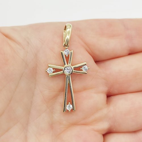 Sárga arany köves kereszt medál