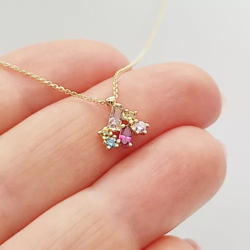 Sárga arany nyaklánc színes köves medállal