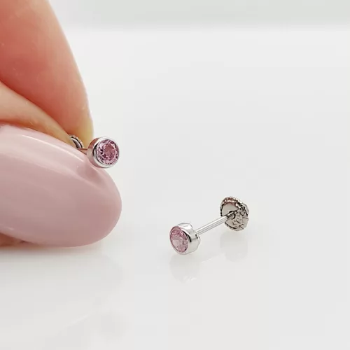 Fehér arany buttonos rózsaszín köves fülbevaló