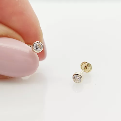 Sárga arany buttonos fehér köves fülbevaló