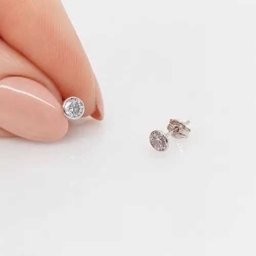 Fehér arany egy köves buttonos fülbevaló - 4 mm
