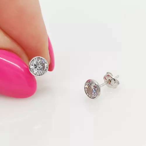 Fehér arany egy köves buttonos fülbevaló - 6 mm