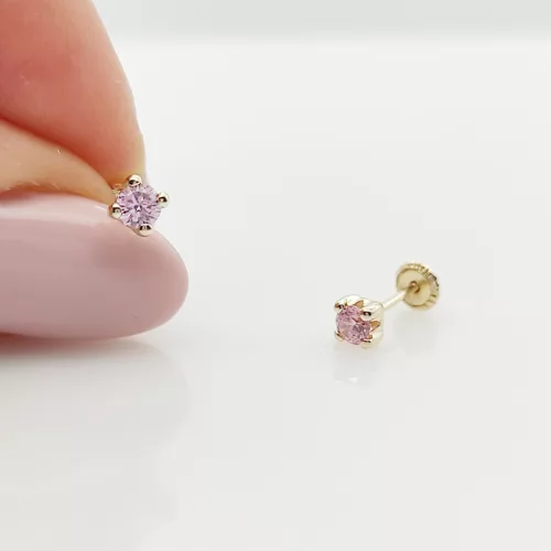 Sárga arany rózsaszín köves fülbevaló