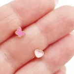 Sárga arany pink pillangó fülbevaló