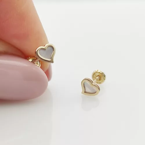 Sárga arany szívecske fülbevaló gyöngyházzal