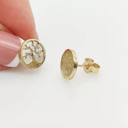 Sárga arany gyöngyház életfa fülbevaló