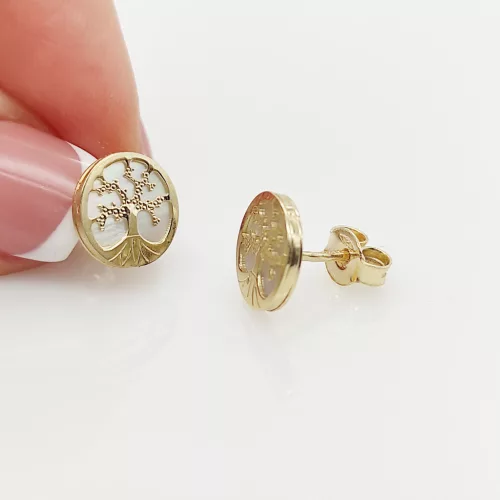 Sárga arany gyöngyház életfa fülbevaló