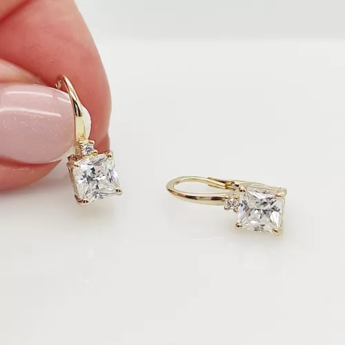 Sárga arany szögletes köves fülbevaló