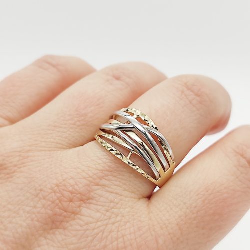 Sárga-fehér arany szélein metszett gyűrű