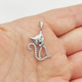 Fehér arany köves cicus medál
