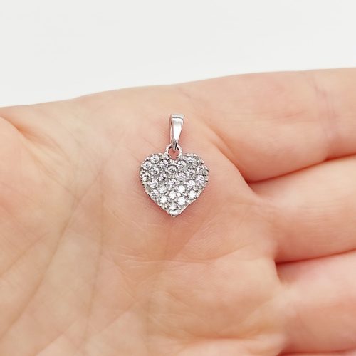 Fehér arany szikrázó szív medál