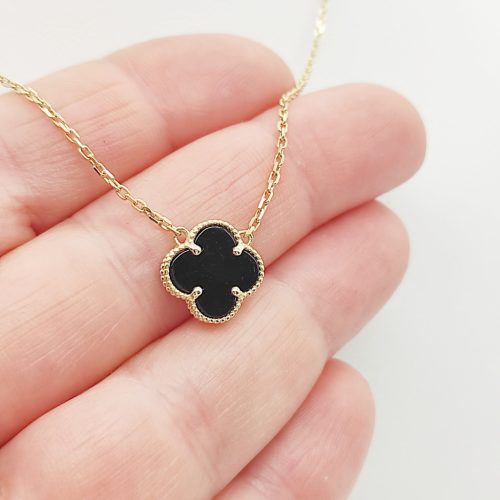 Sárga arany nyaklánc fix fekete lóhere medállal