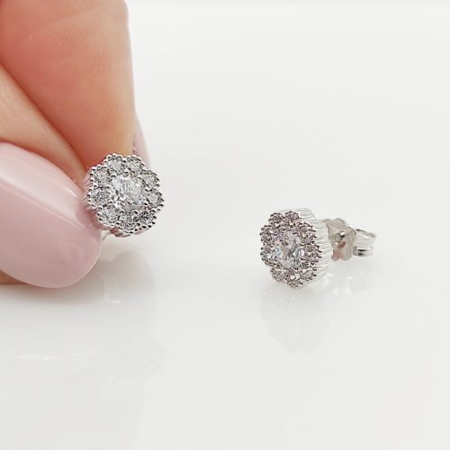 Fehér arany szikrázó virág fülbevaló