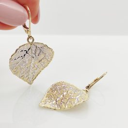Sárga-fehér arany áttört levél fülbevaló