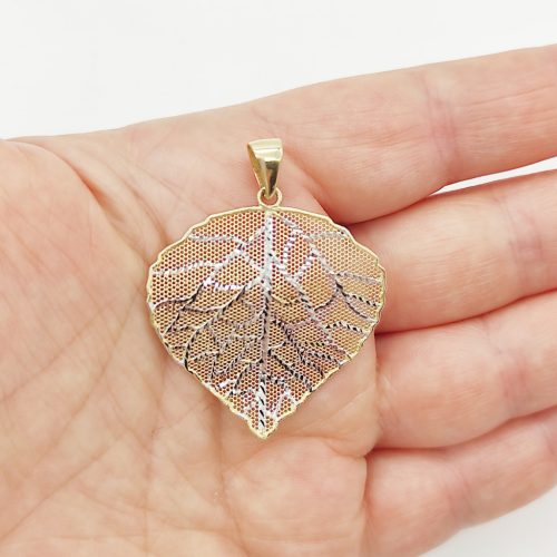 Sárga-fehér arany áttört levél medál