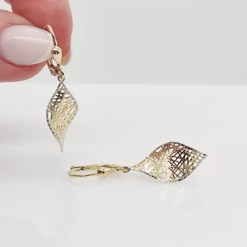 Sárga-fehér arany áttört lógós fülbevaló