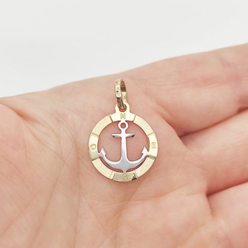 Sárga-fehér arany horgony medál