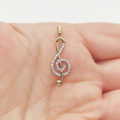 Sárga arany köves violinkulcs medál