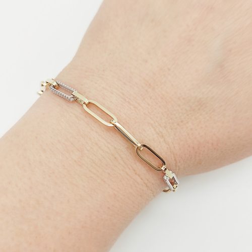 Sárga-fehér arany modern lánszemes karlánc